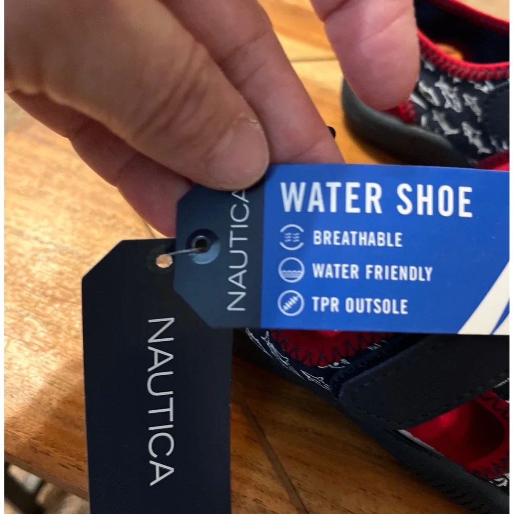 Nautica Kids Water Shoes Sandals Shark Print Navy Red Hook‎ Loop Size 9 NWT